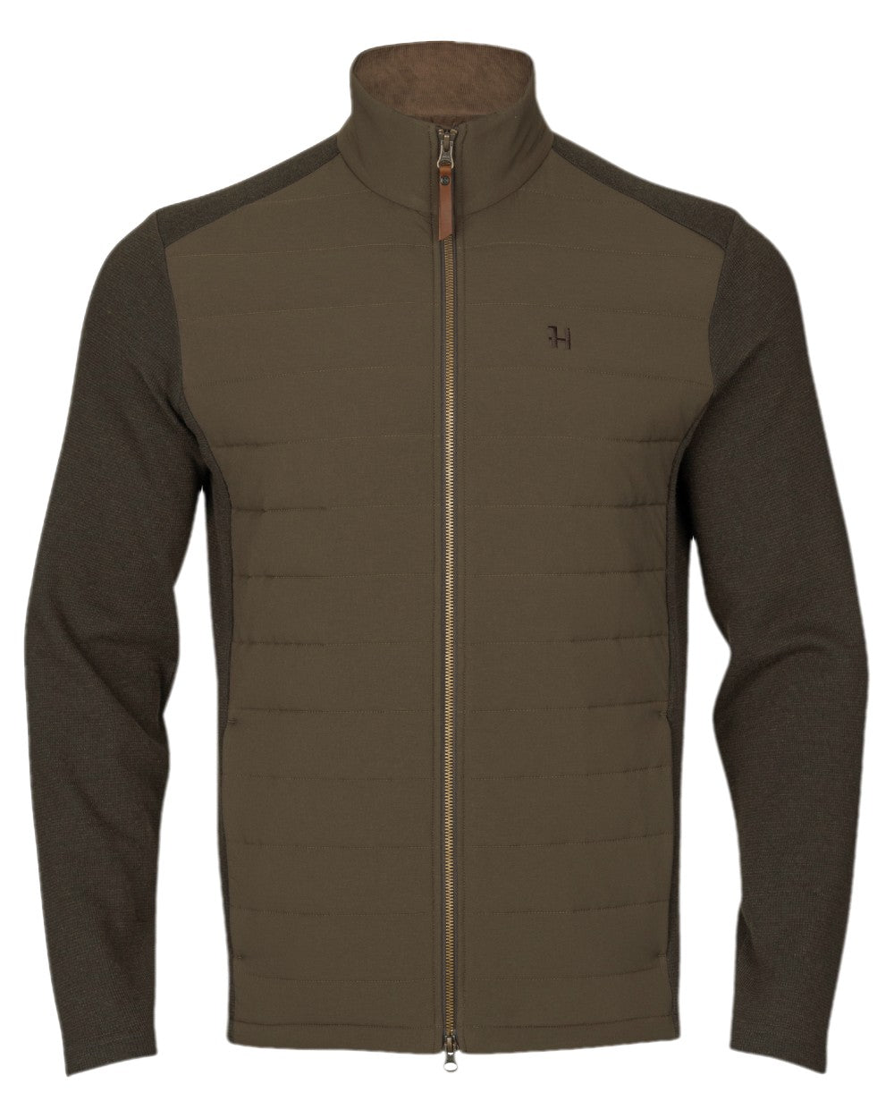 Willow Green Coloured Harkila Sandhem Pro Insulated Cardigan on white background #colour_willow-green