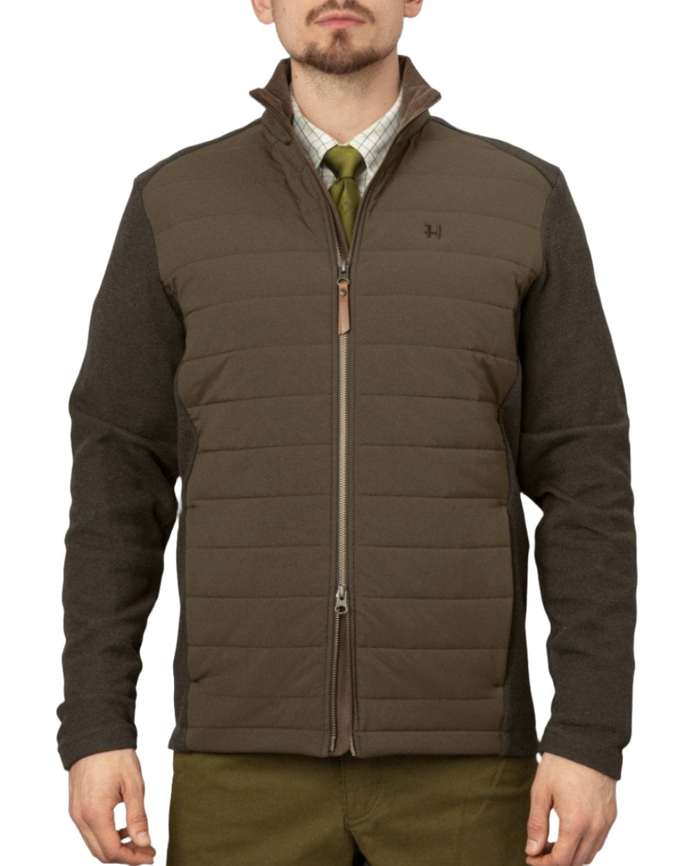 Willow Green Coloured Harkila Sandhem Pro Insulated Cardigan on white background #colour_willow-green