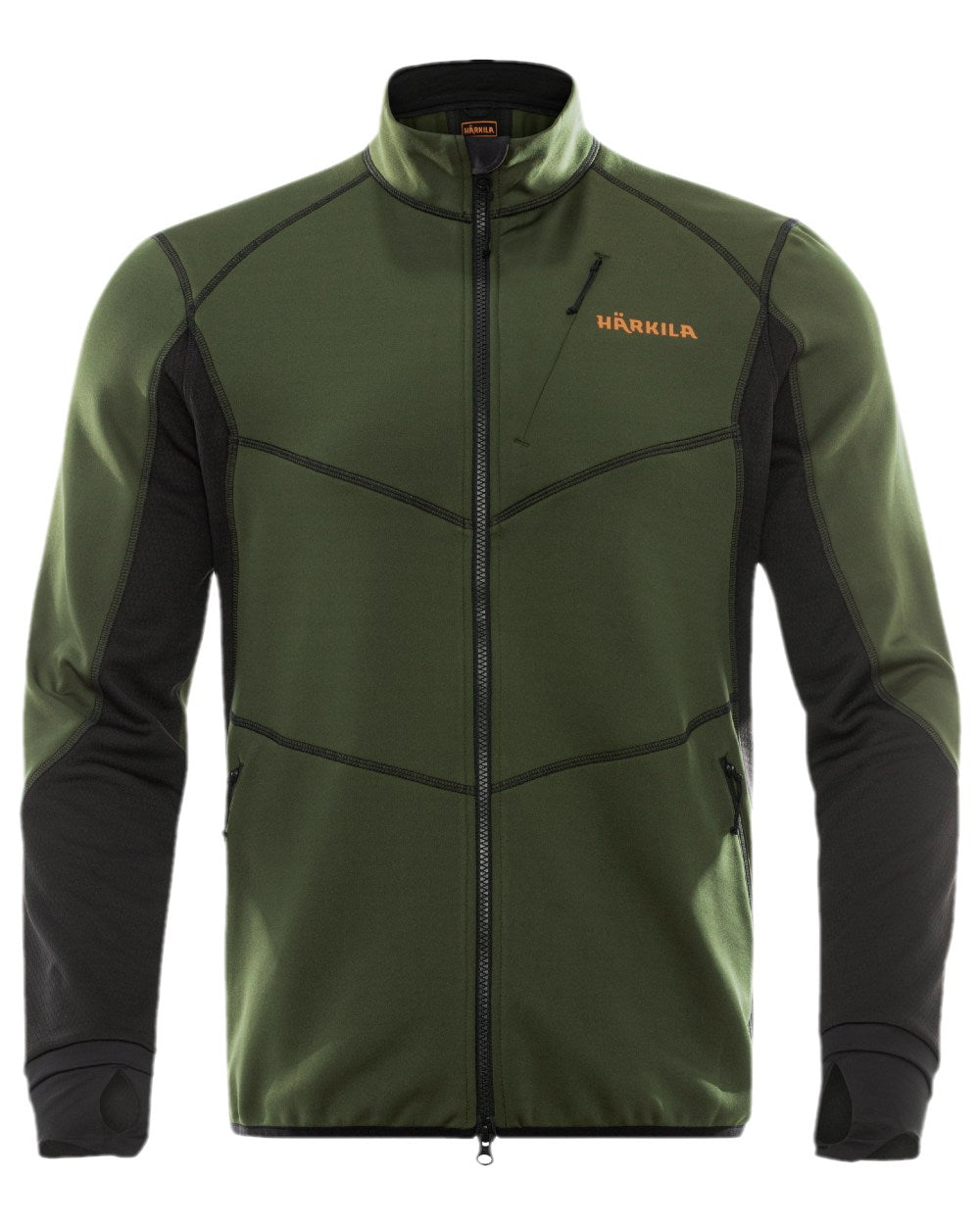 Duffel Green Black Coloured Harkila Scandinavian Fleece Jacket on white background #colour_duffel-green-black