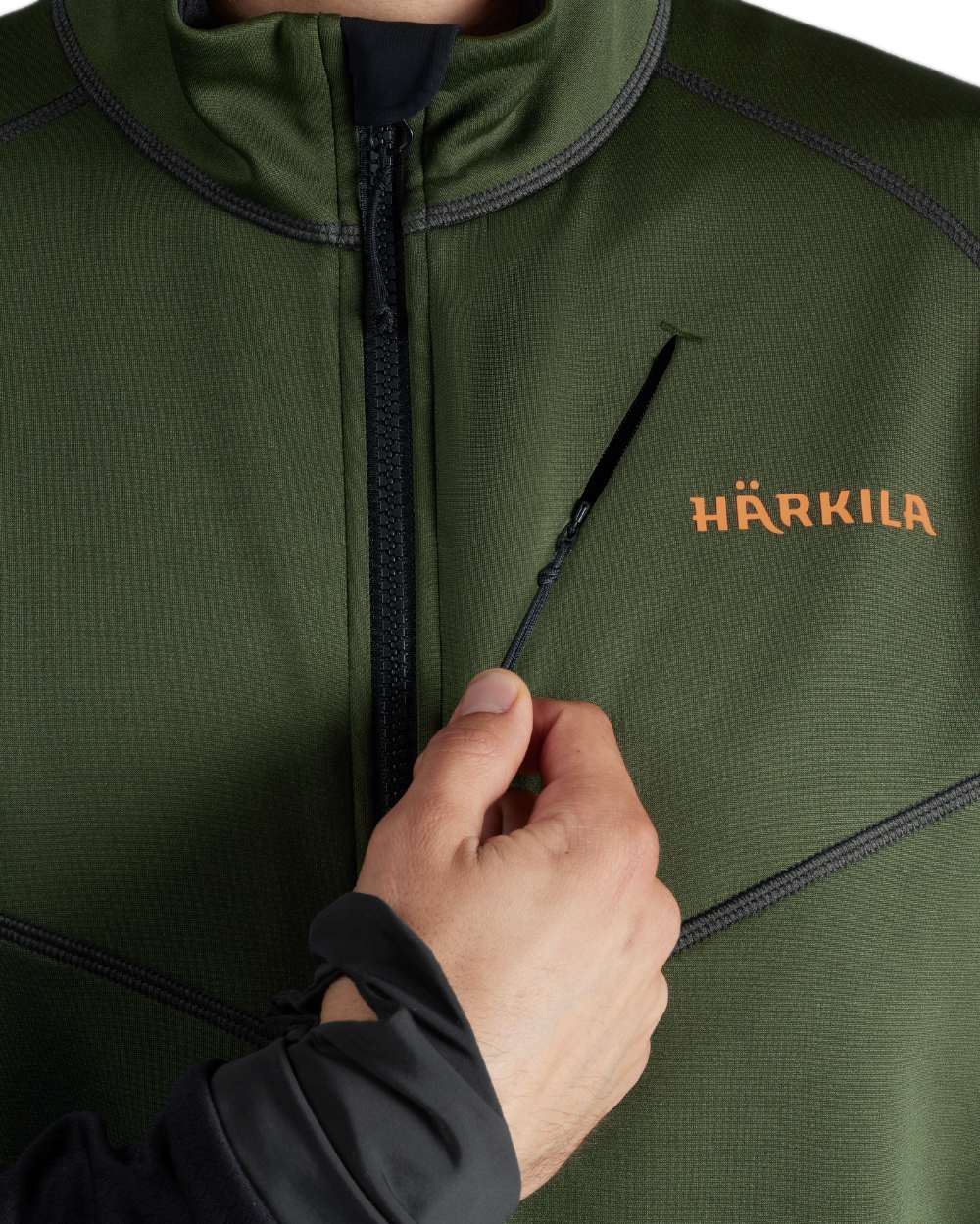 Duffel Green Black Coloured Harkila Scandinavian Fleece Jacket on white background #colour_duffel-green-black