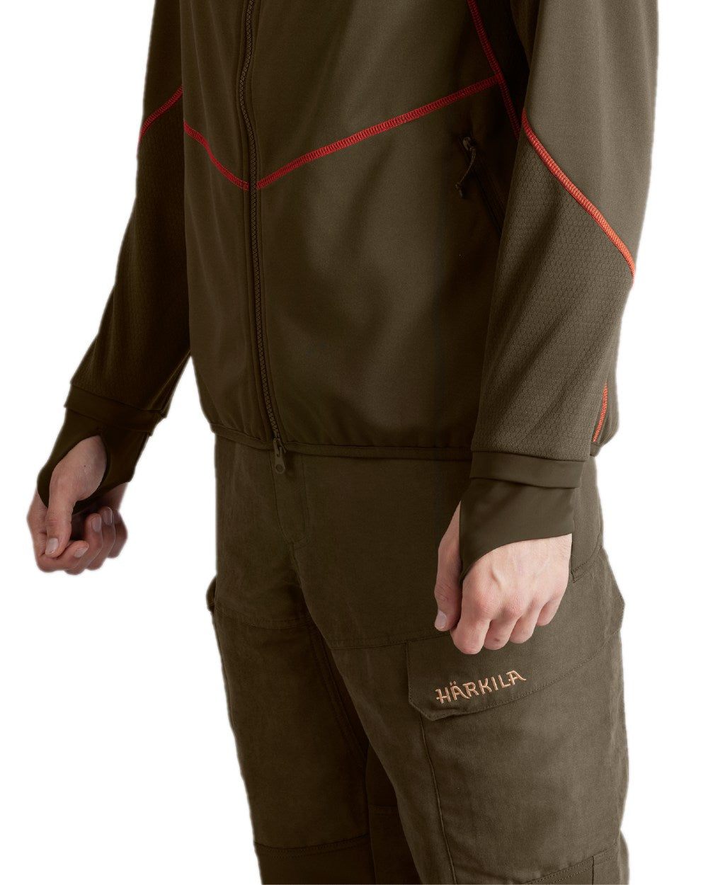 Willow Green Shadow Brown Coloured Harkila Scandinavian Fleece Jacket on white background #colour_willow-green-shadow-brown