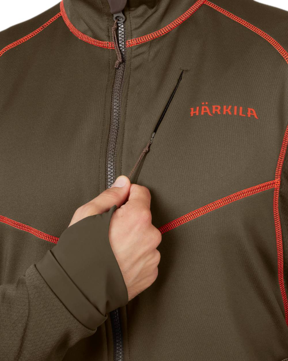 Willow Green Shadow Brown Coloured Harkila Scandinavian Fleece Jacket on white background #colour_willow-green-shadow-brown