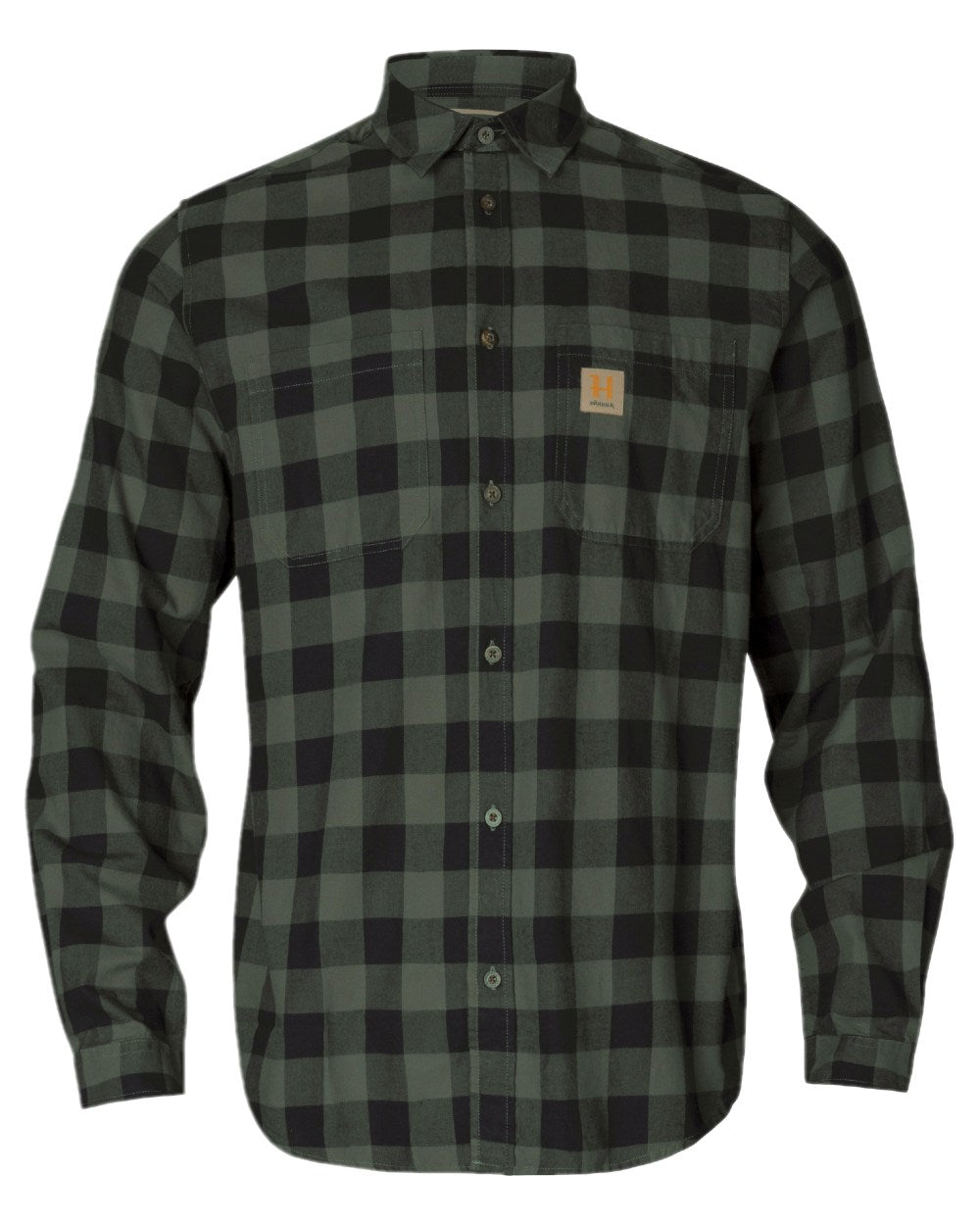 Green Check Coloured Harkila Scandinavian Long Sleeve Shirt on white background #colour_green-check