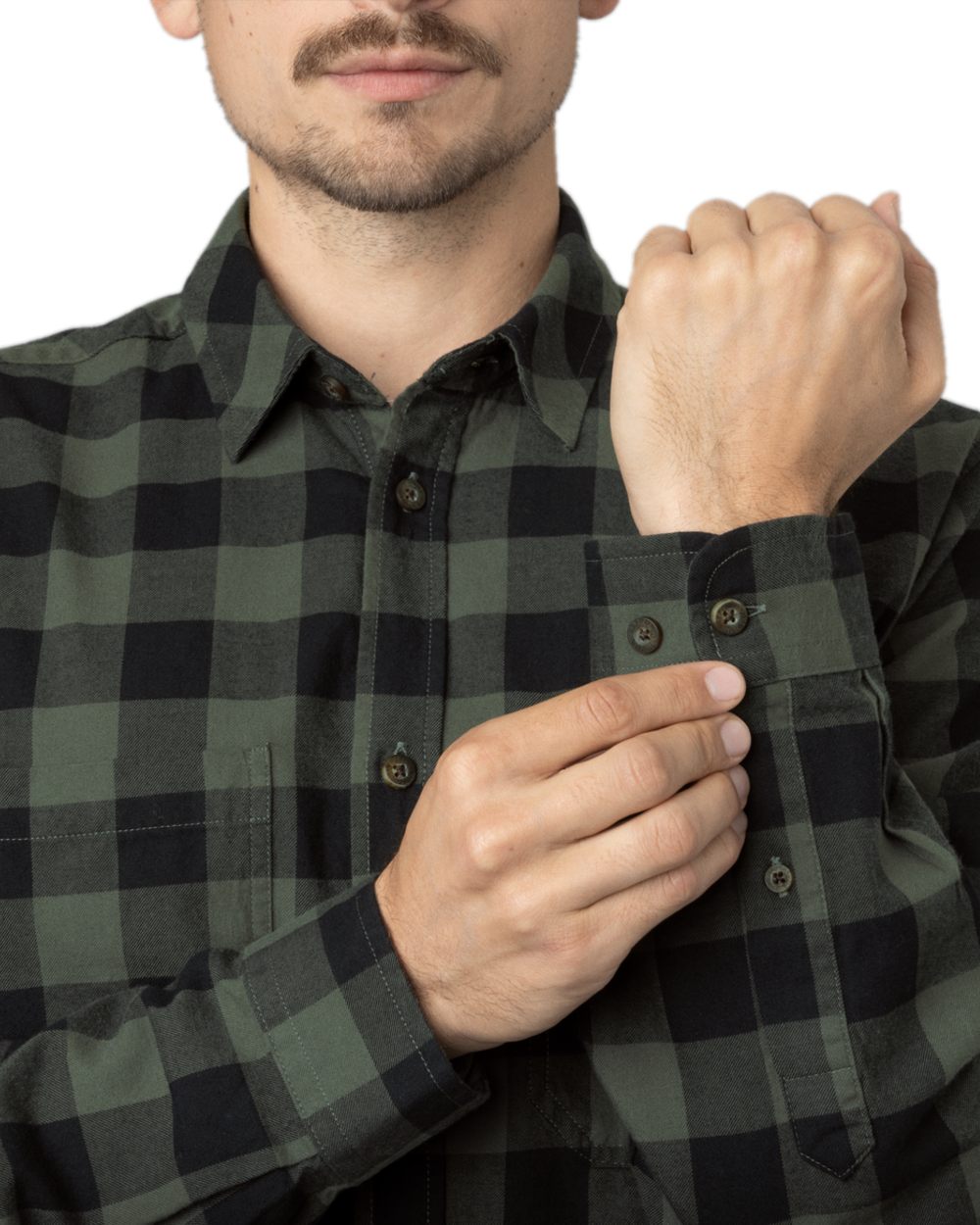 Green Check Coloured Harkila Scandinavian Long Sleeve Shirt on white background #colour_green-check