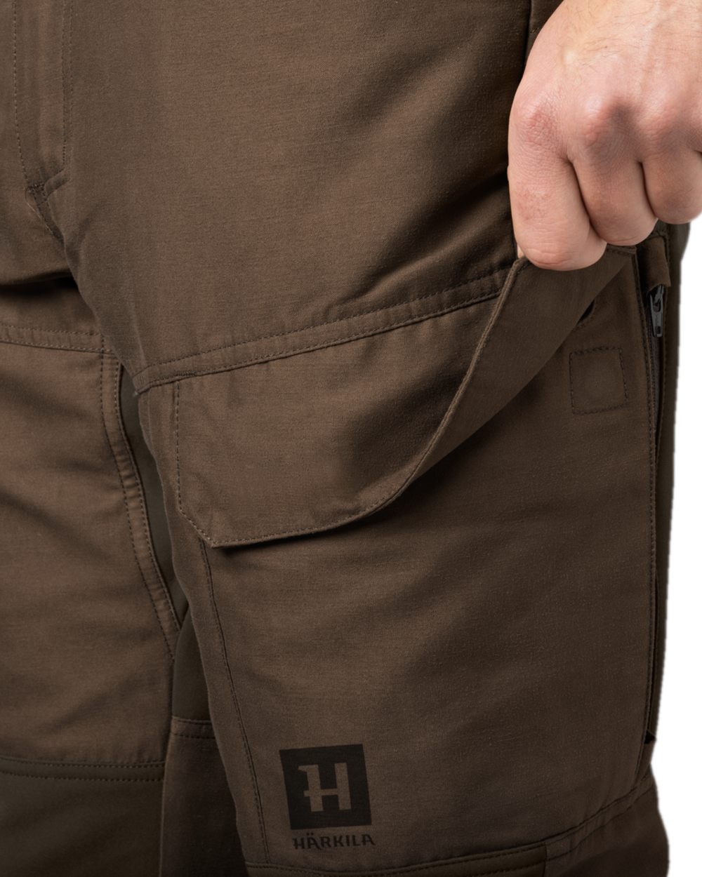 Slate Brown Shadow Brown Coloured Harkila Scandinavian Trousers on white background #colour_slate-brown-shadow-brown