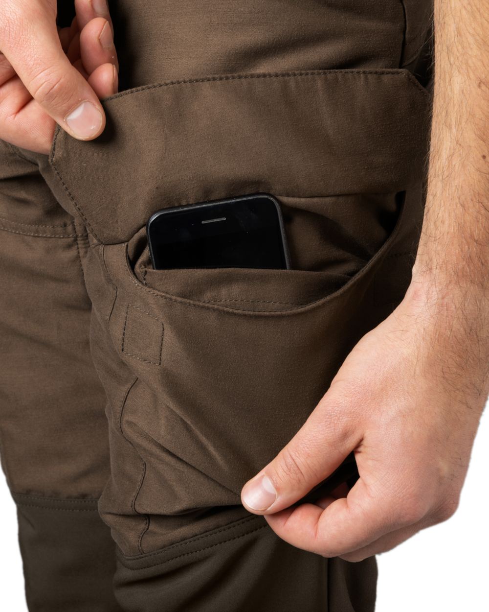 Slate Brown Shadow Brown Coloured Harkila Scandinavian Trousers on white background #colour_slate-brown-shadow-brown