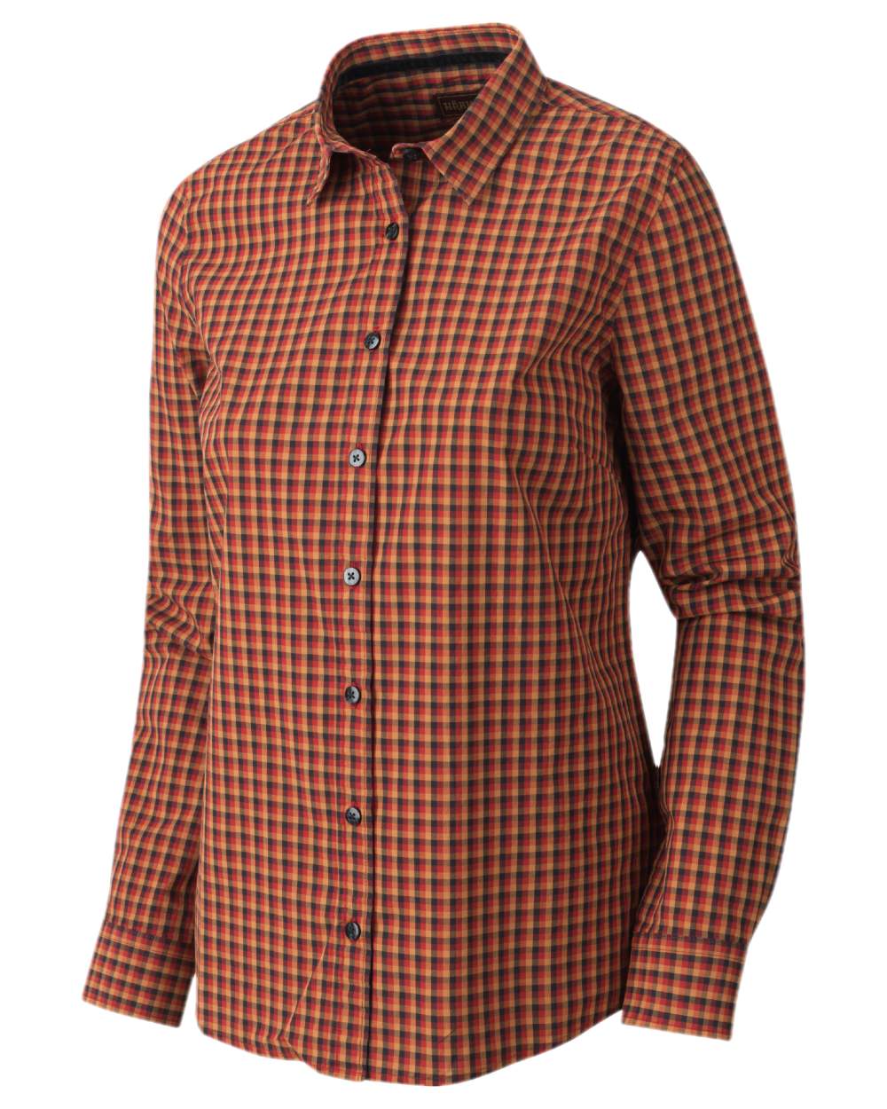 Red Black Check Coloured Harkila Selja Lady Long Sleeved Shirt on white background #colour_red-black-check