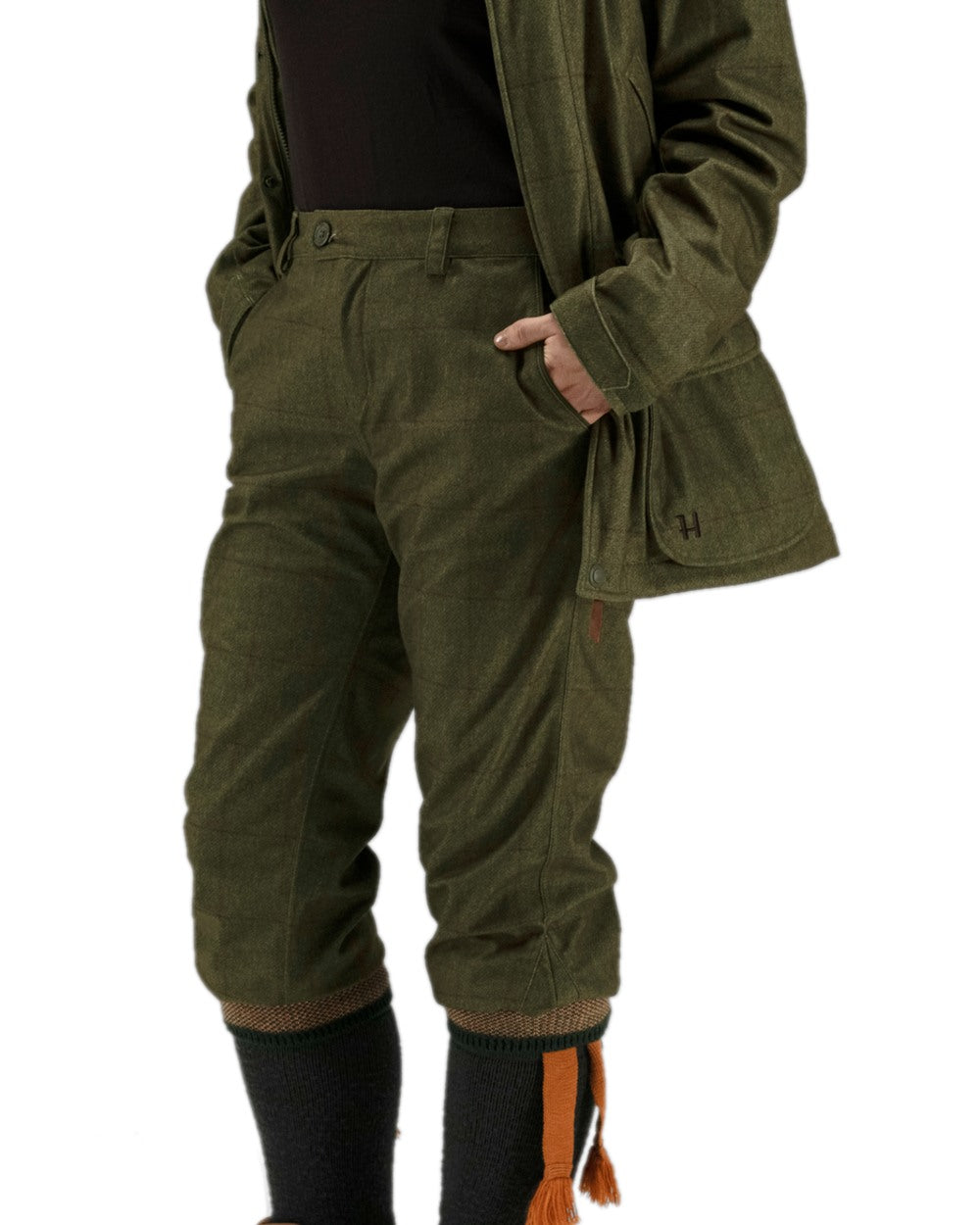 Willow Green Coloured Harkila Stornoway Shooting Ladies Breeks on white background #colour_willow-green