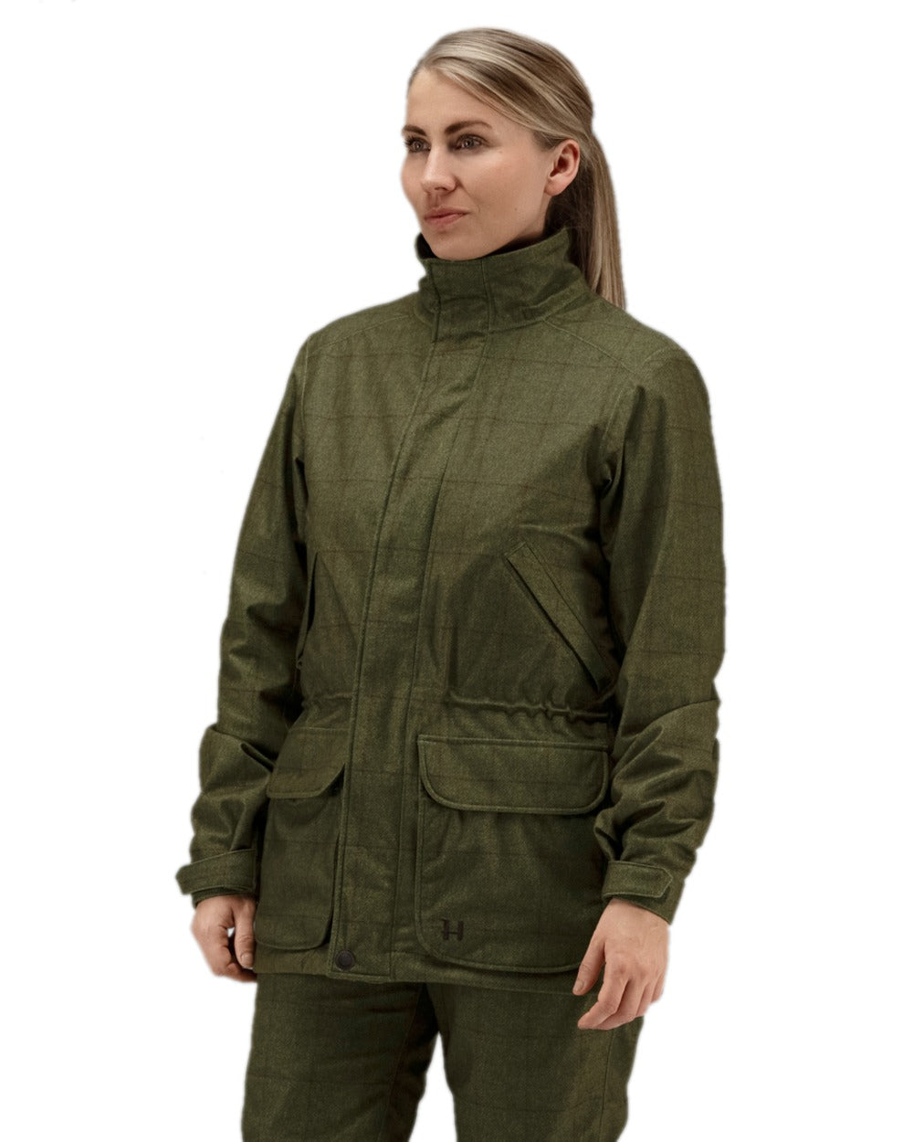 Willow Green Coloured Harkila Stornoway Shooting Lady Jacket on white background #colour_willow-green