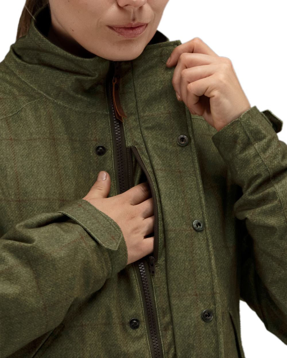 Willow Green Coloured Harkila Stornoway Shooting Lady Jacket on white background #colour_willow-green