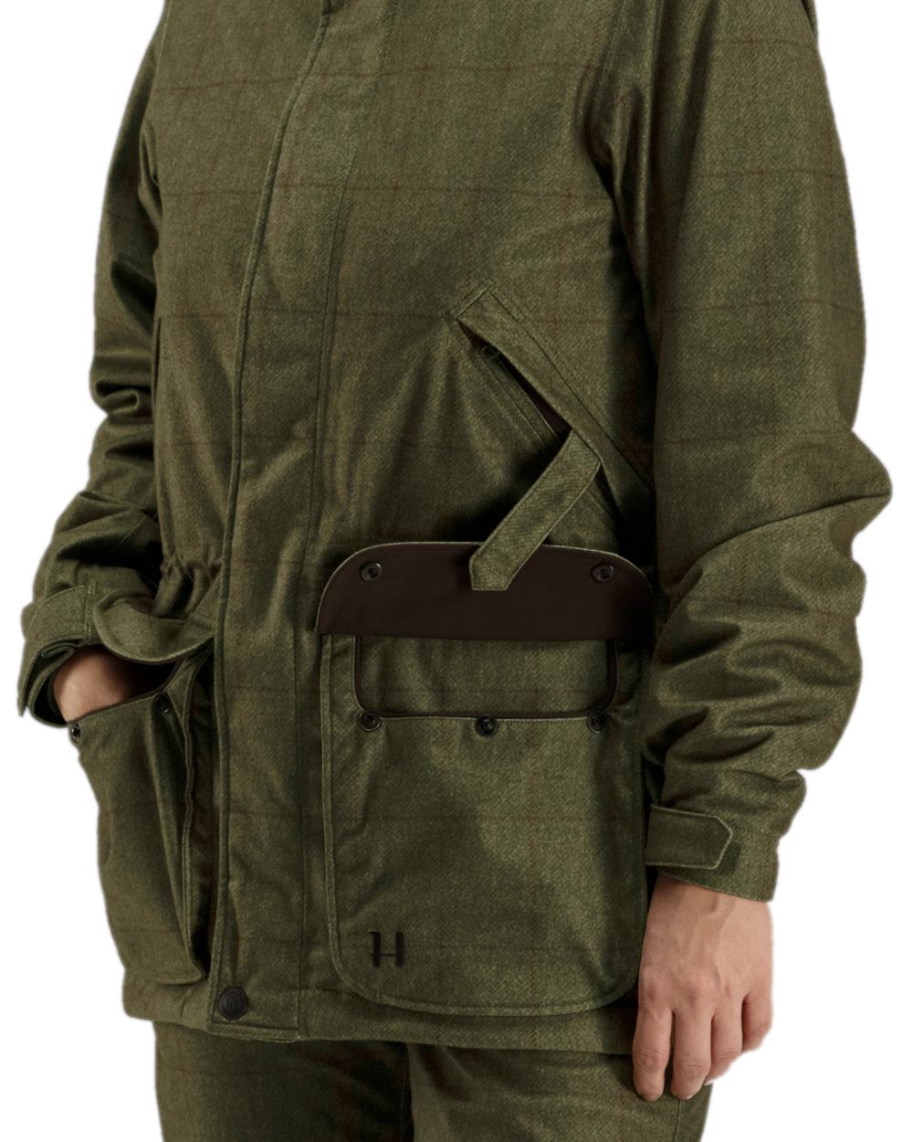 Willow Green Coloured Harkila Stornoway Shooting Lady Jacket on white background #colour_willow-green