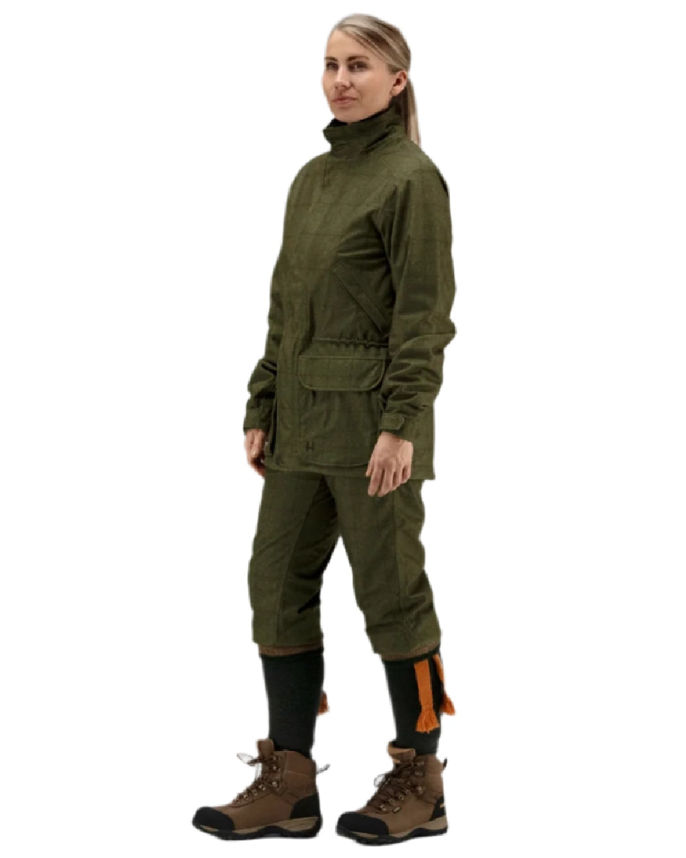 Willow Green Coloured Harkila Stornoway Shooting Lady Jacket on white background #colour_willow-green