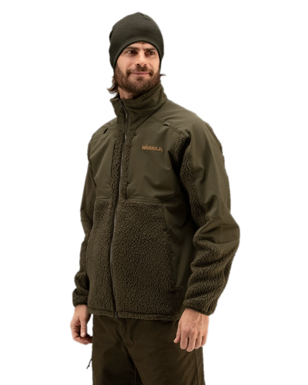 Willow Green Coloured Harkila Tibro Beanie on white background #colour_willow-green