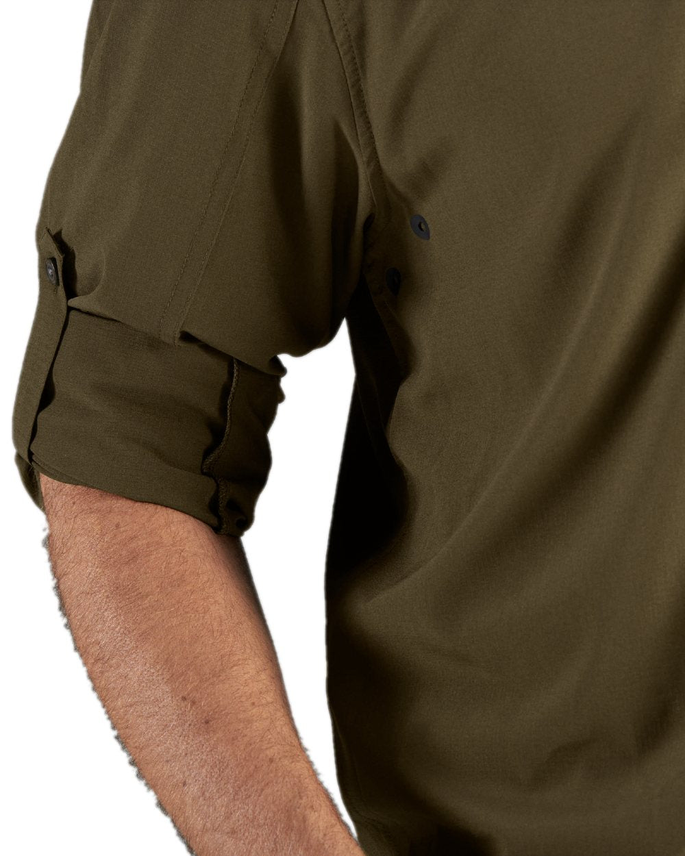 Willow Green Coloured Harkila Trail L/S Shirt on white background #colour_willow-green