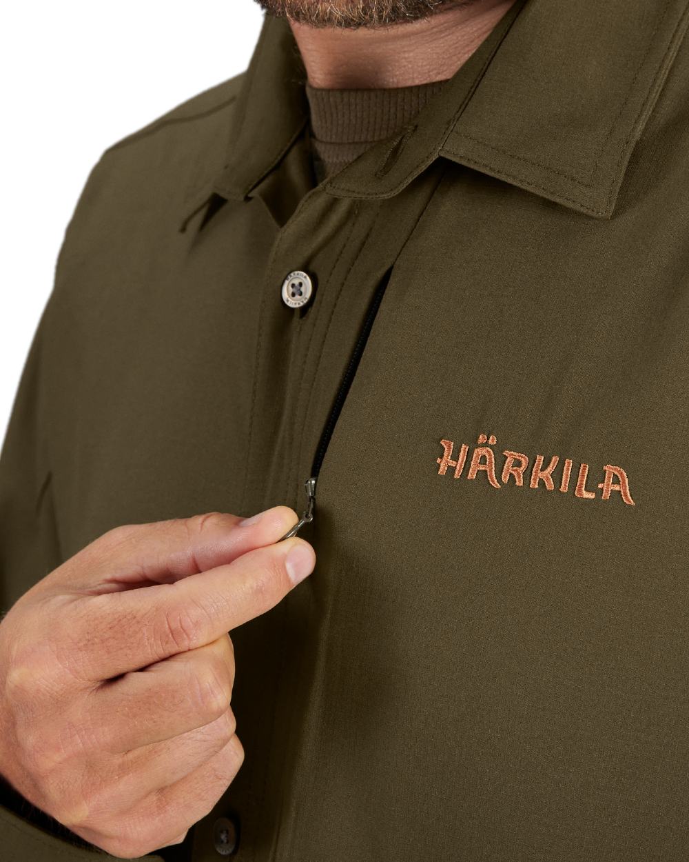 Willow Green Coloured Harkila Trail L/S Shirt on white background #colour_willow-green