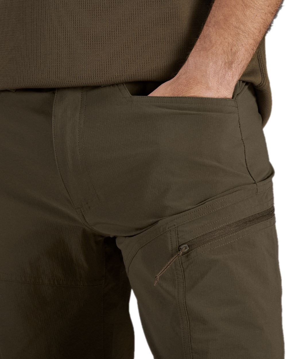 Willow Green Coloured Harkila Trail Trousers on white background #colour_willow-green