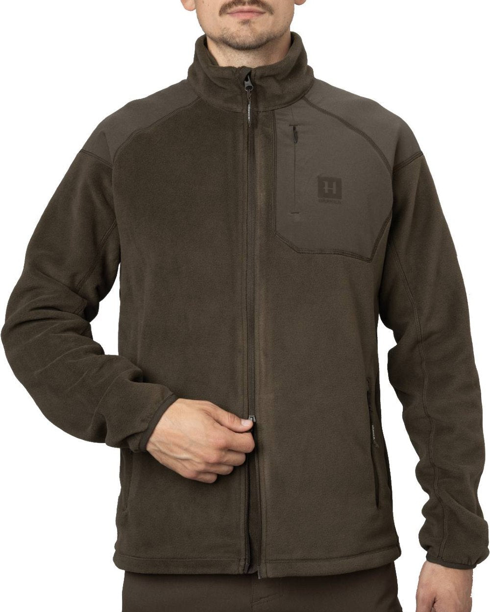 Shadow Brown Coloured Harkila Venjan 2.0 Fleece Jacket on white background #colour_shadow-brown