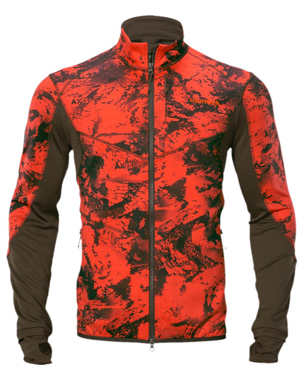 Wildboar Orange Coloured Harkila Wildboar Pro Camo Fleece Jacket on white background #colour_wildboar-orange