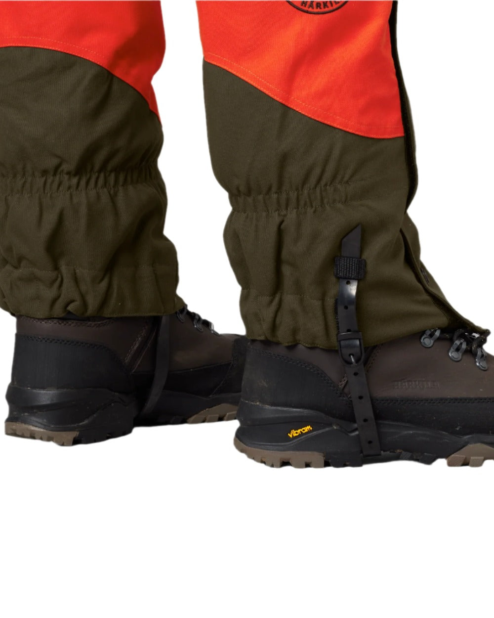 Orange Blaze Willow Green Coloured Harkila Wildboar Pro Gaiters on white background #colour_orange-blaze-willow-green