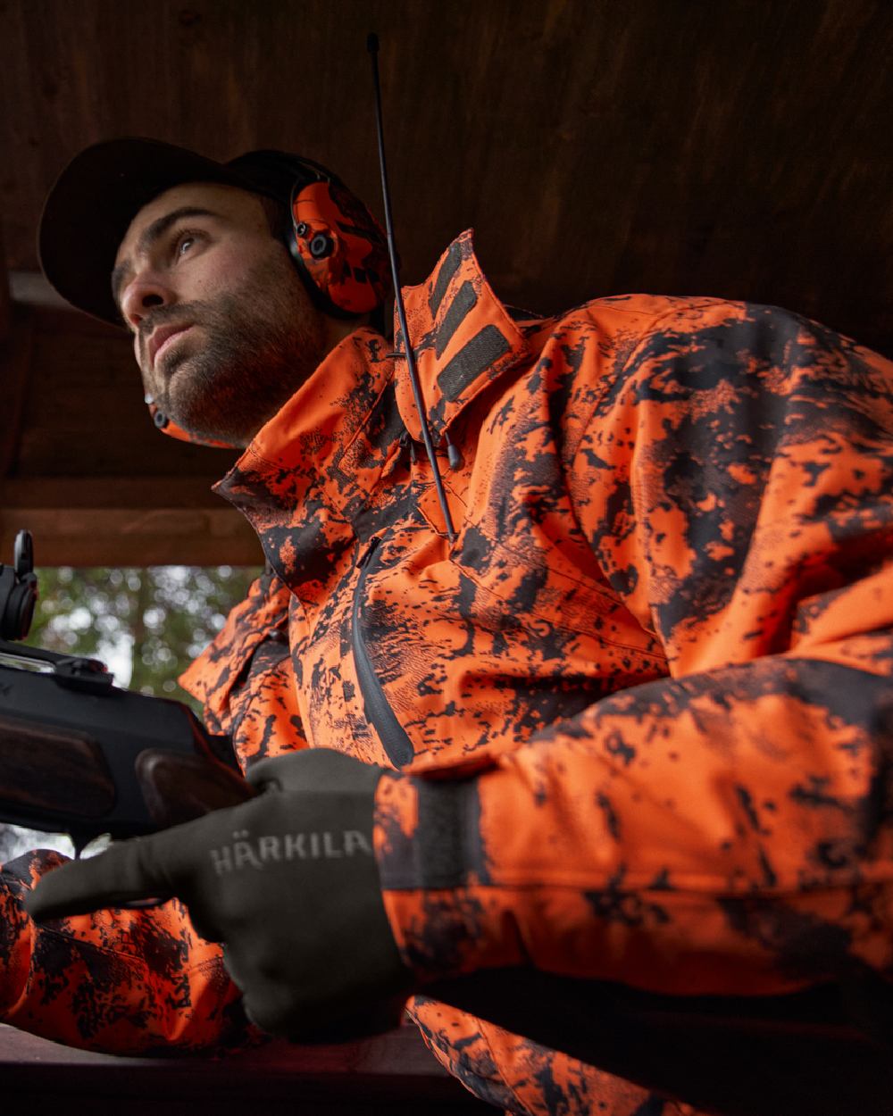 AXIS Orange Blaze Coloured Harkila Wildboar Pro HWS Insulated Jacket on outdoor background #colour_axis-orange-blaze