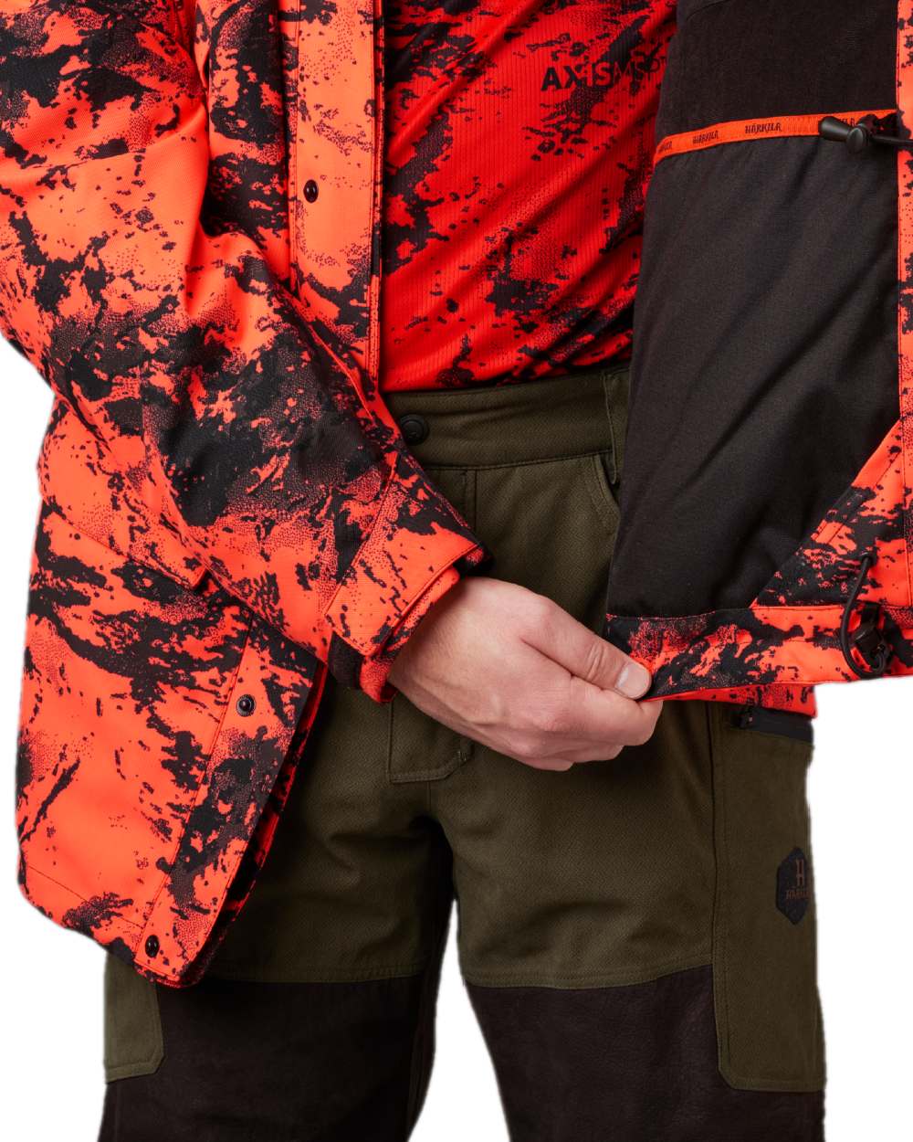 AXIS Orange Blaze Coloured Harkila Wildboar Pro HWS Insulated Jacket on white background #colour_axis-orange-blaze