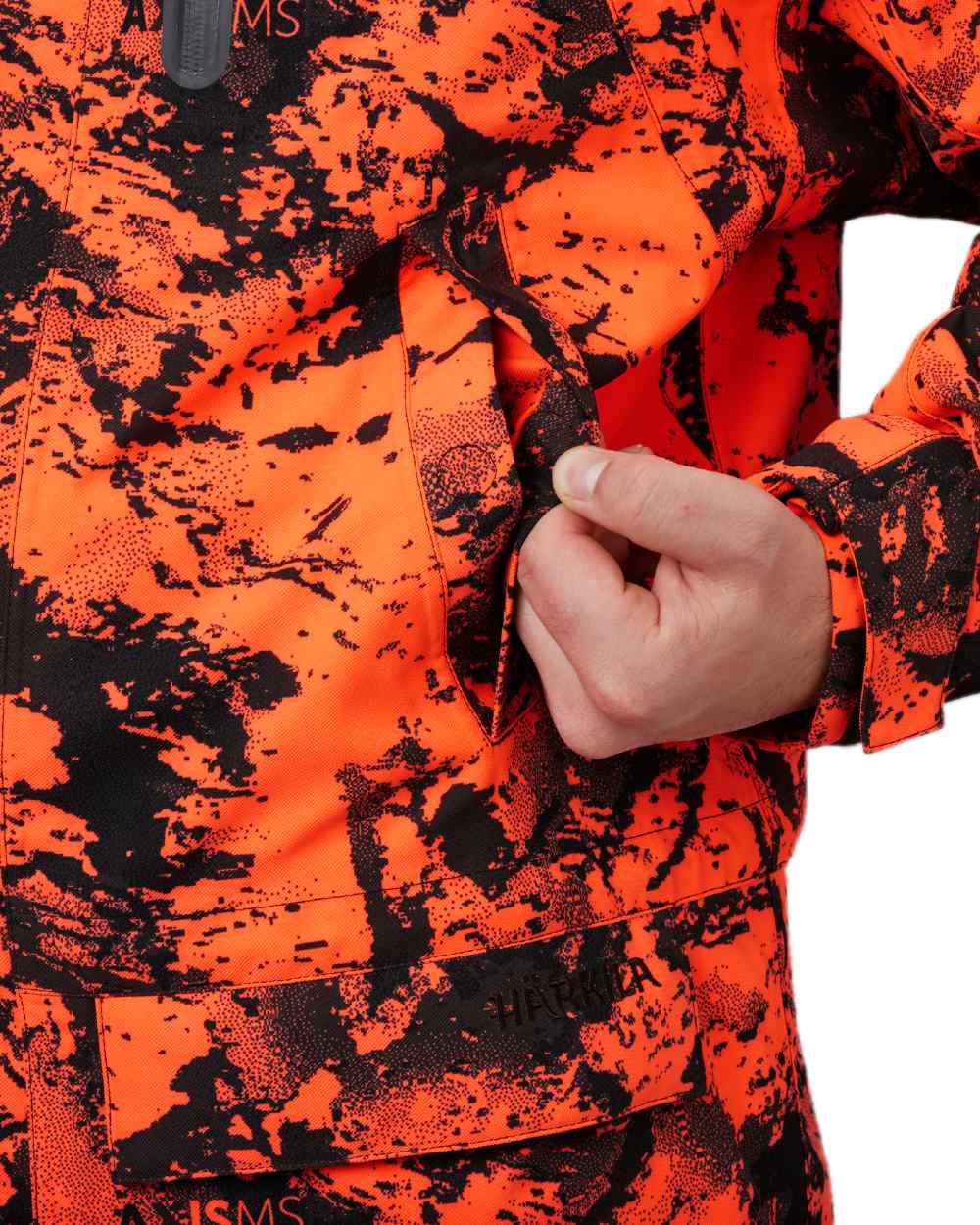 AXIS Orange Blaze Coloured Harkila Wildboar Pro HWS Insulated Jacket on white background #colour_axis-orange-blaze