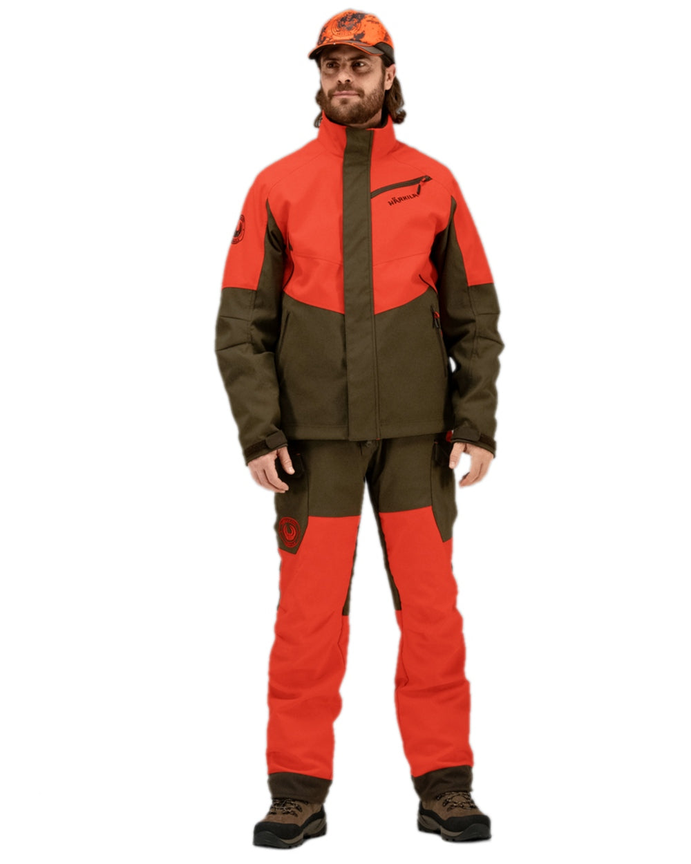 Wildboar Orange Willow Green Coloured Harkila Wildboar Pro Jacket on white background #colour_wildboar-orange-willow-green