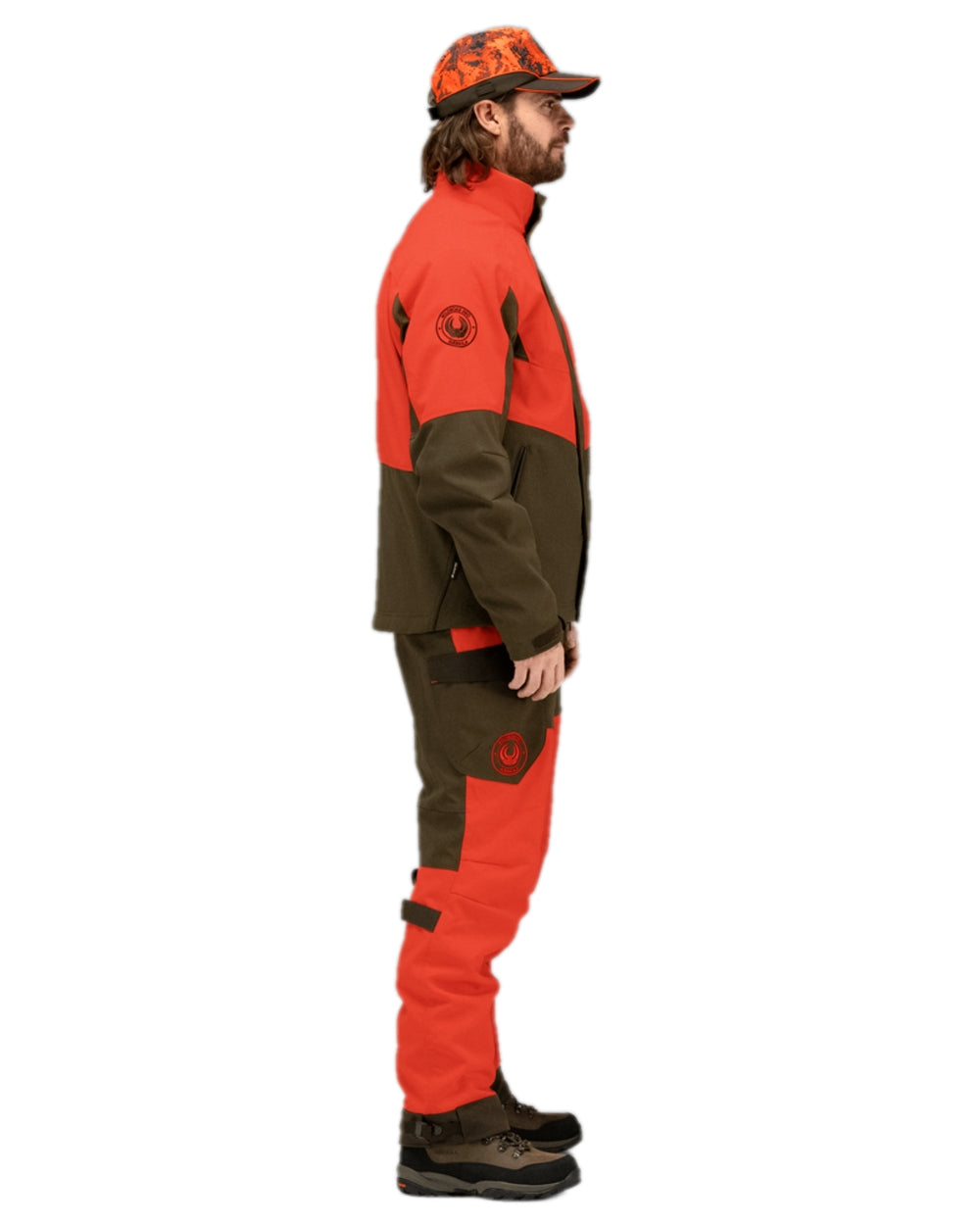 Wildboar Orange Willow Green Coloured Harkila Wildboar Pro Jacket on white background #colour_wildboar-orange-willow-green