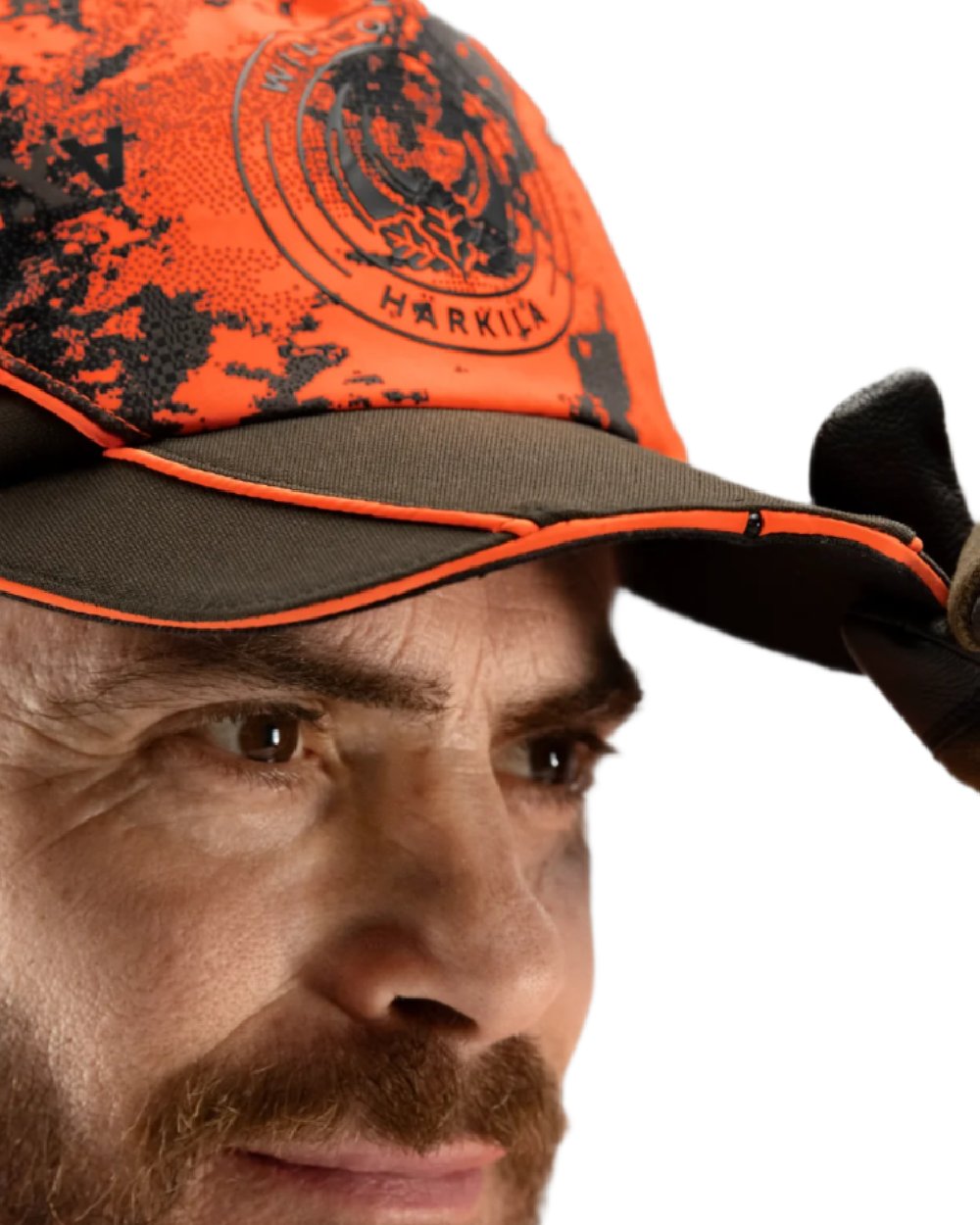 AXIS Orange Blaze Shadow Brown Coloured Harkila Wildboar Pro Light Cap on white background #colour_axis-orange-blaze-shadow-brown