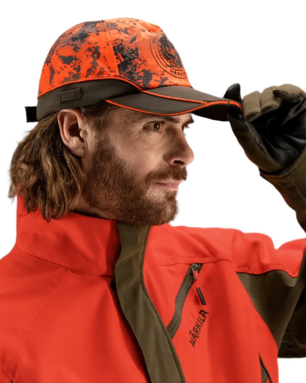AXIS Orange Blaze Shadow Brown Coloured Harkila Wildboar Pro Light Cap on white background #colour_axis-orange-blaze-shadow-brown