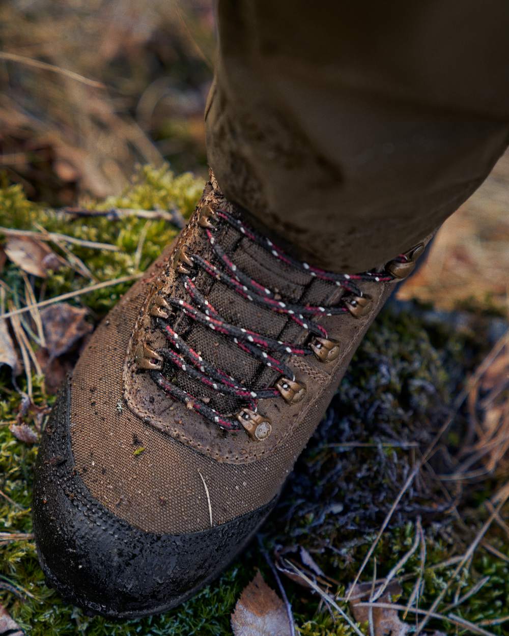 Mid Brown Coloured Harkila Wildwood 2.0 GTX Womens Waterproof Boots on outdoor background #colour_mid-brown