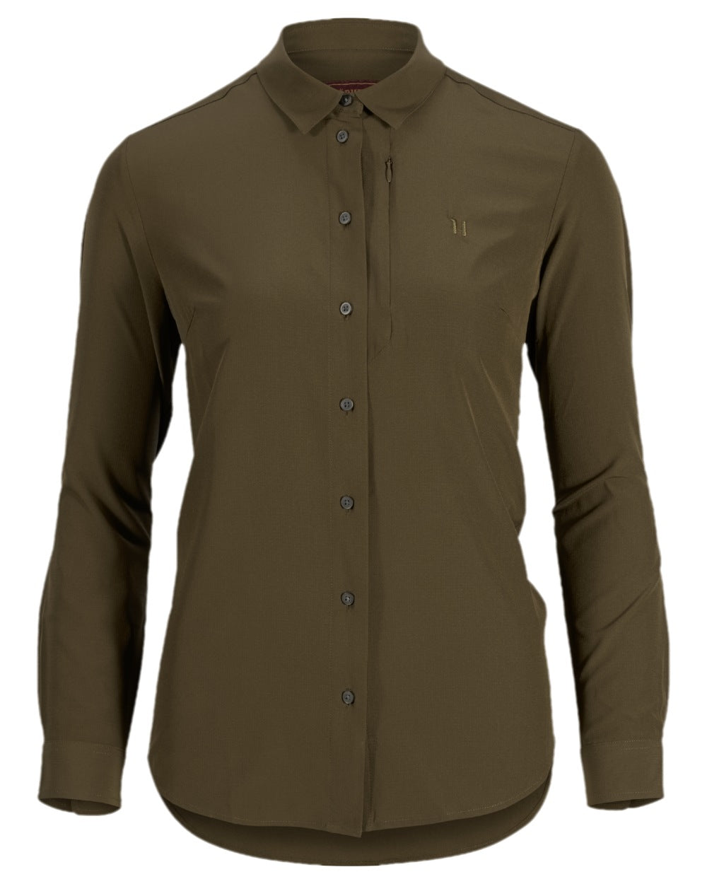 Willow Green Coloured Harkila Women's Trail L/S Shirt on white background #colour_willow-green