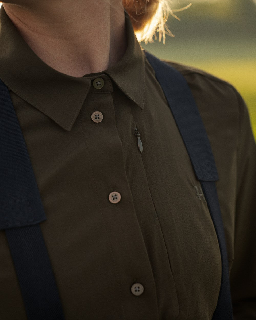 Willow Green Coloured Harkila Women's Trail L/S Shirt on outdoor background #colour_willow-green