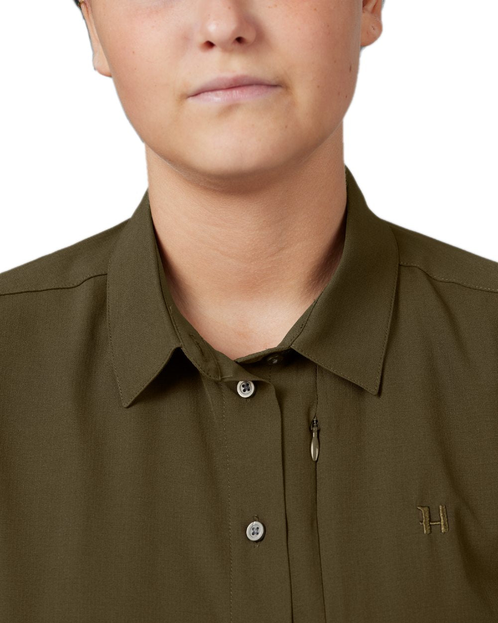Willow Green Coloured Harkila Women's Trail L/S Shirt on white background #colour_willow-green