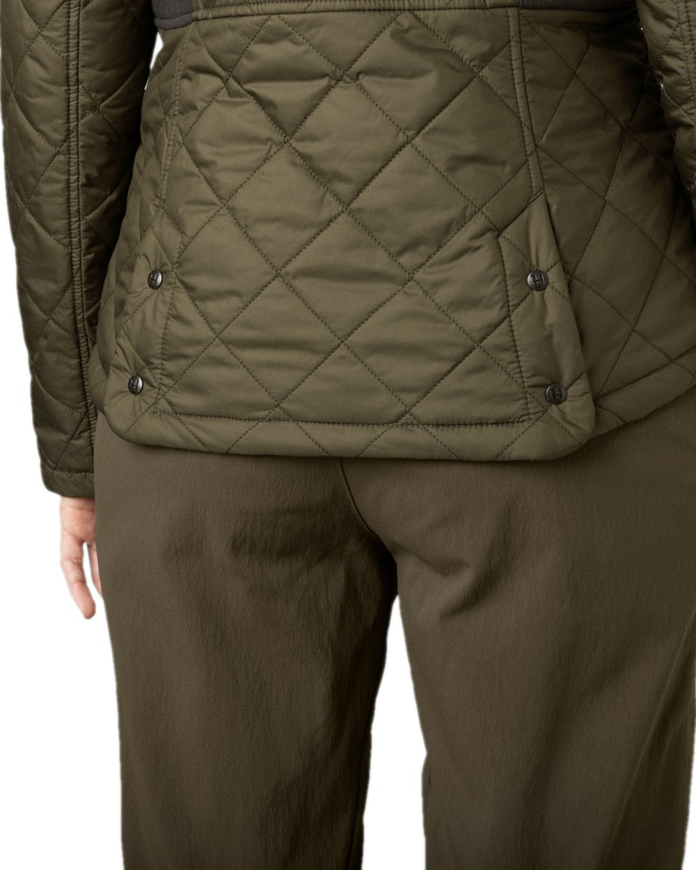 Willow Green Coloured Harkila Womens Ailsa Quilted Jacket on white background #colour_willow-green