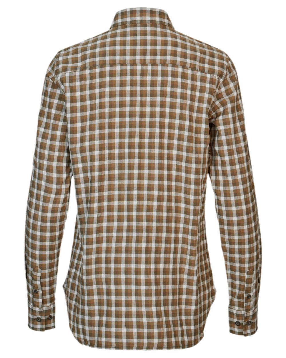 Dark Olive Check Coloured Harkila Womens Fjell Long Sleeve Shirt on white background #colour_dark-olive-check