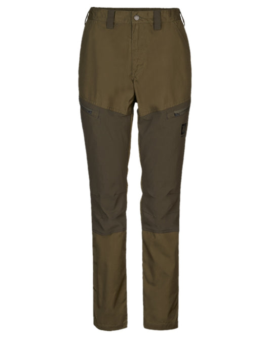 Dark Olive Willow Green Coloured Harkila Womens Fjell Trousers on white background #colour_dark-olive-willow-green