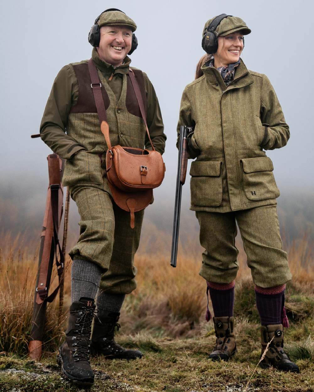 Olive Coloured Harkila Womens Jura GTX Jacket on forest background #colour_olive