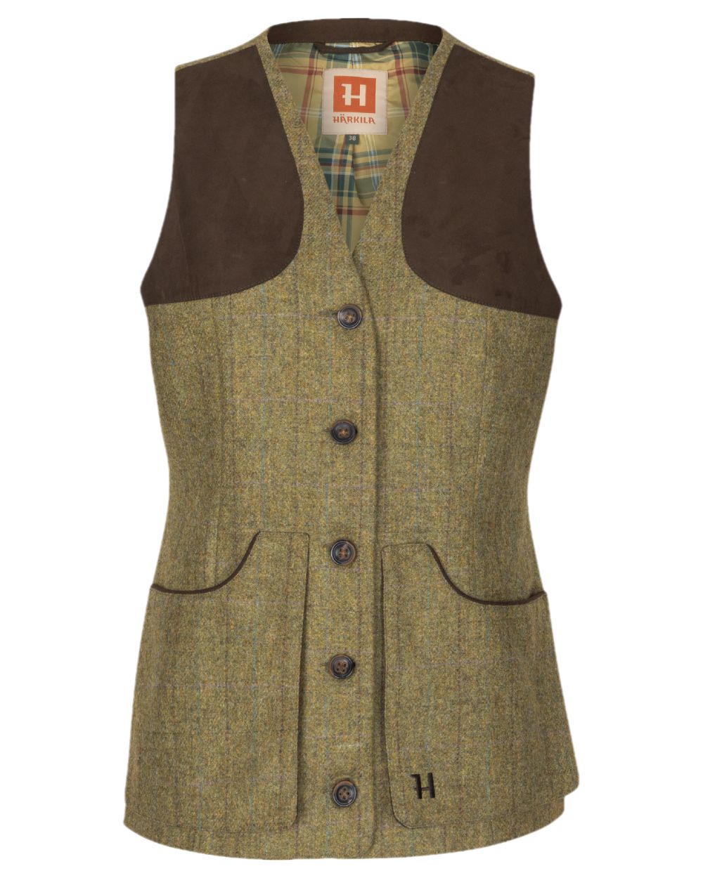Olive Coloured Harkila Womens Jura Shooting Waistcoat on white background #colour_olive