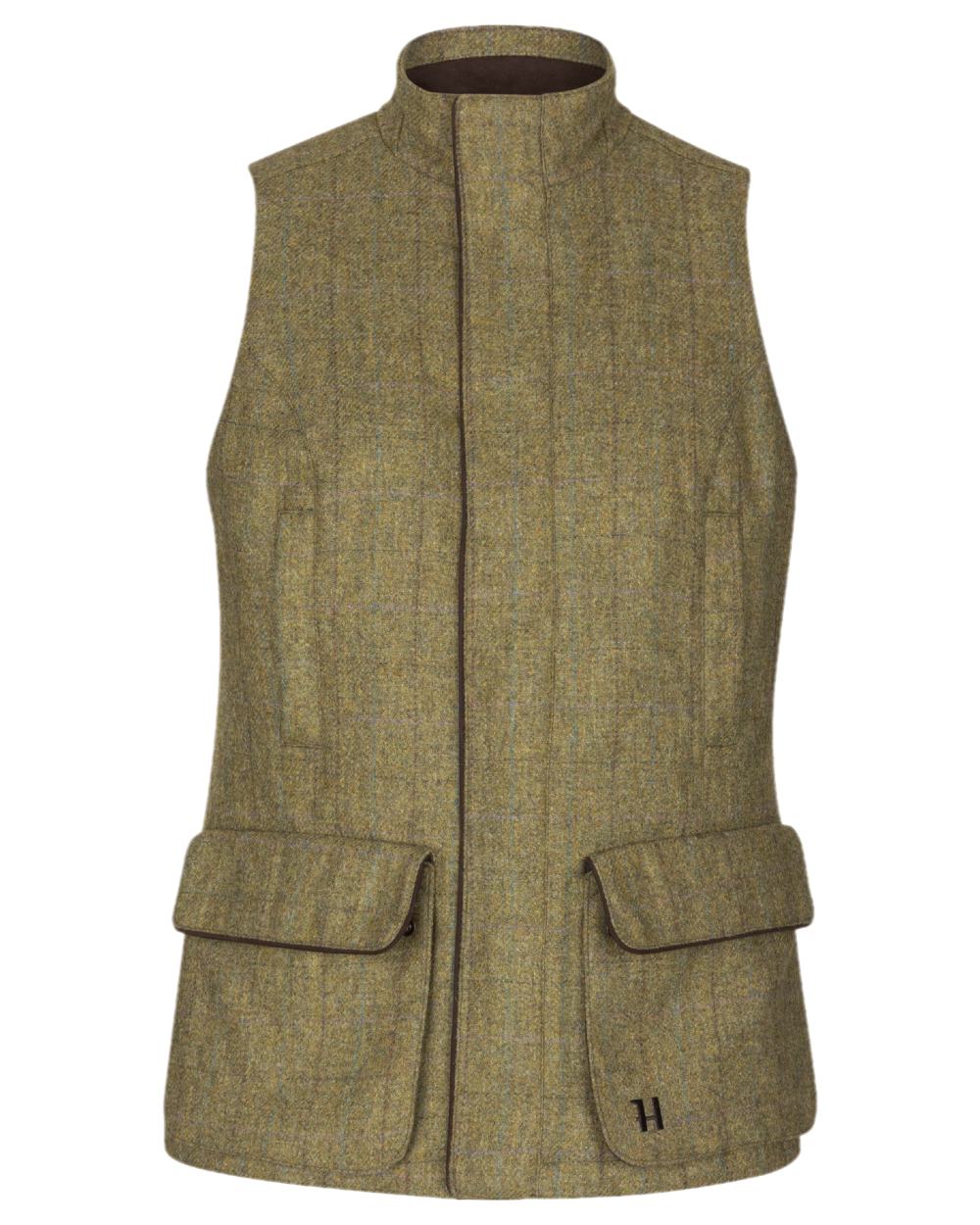 Olive Coloured Harkila Womens Jura Waistcoat on white background #colour_olive