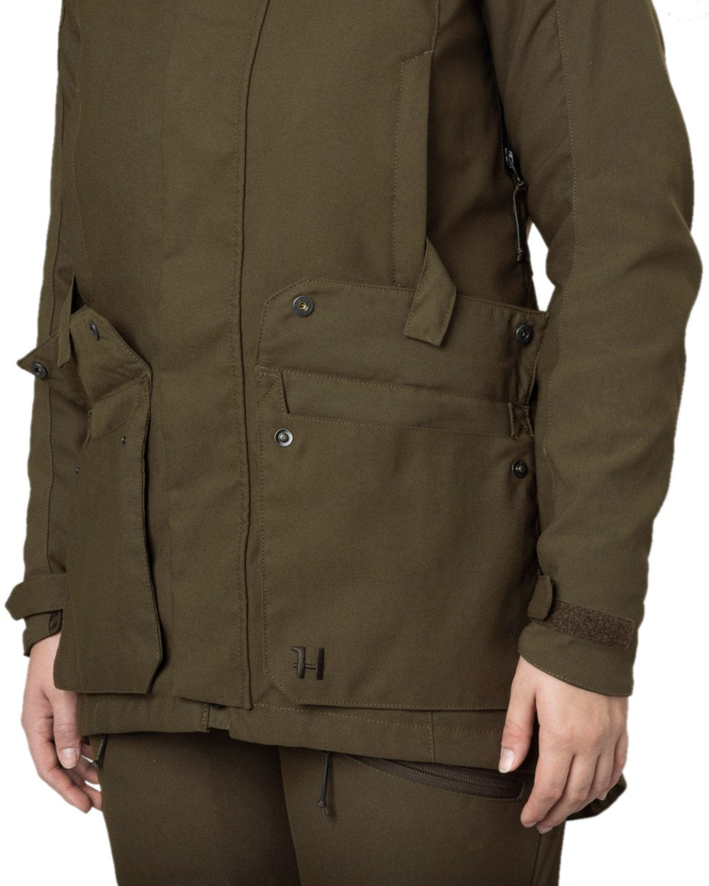 Willow Green Coloured Harkila Womens Pro Hunter GTX Jacket on white background #colour_willow-green