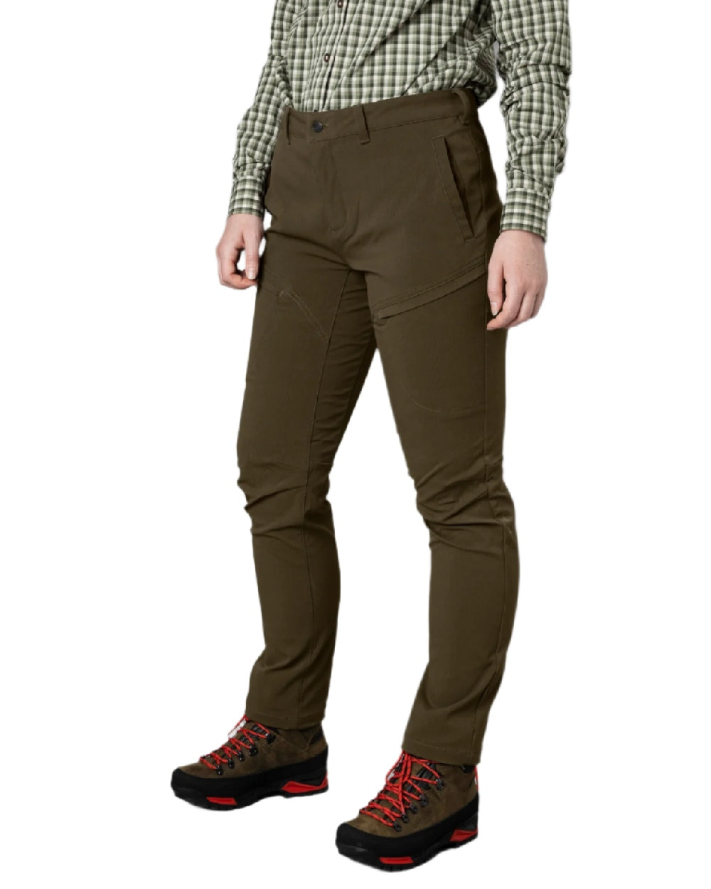 Dark Warm Olive Coloured Harkila Womens Retrieve Light Trousers on white background #colour_dark-warm-olive