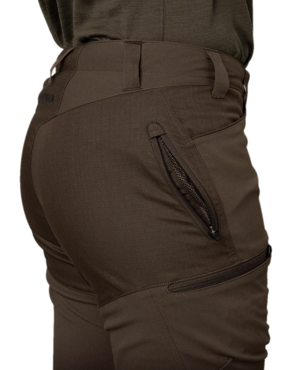 Slate Brown Willow Green Coloured Harkila Womens Runa Pants on white background #colour_slate-brown-willow-green