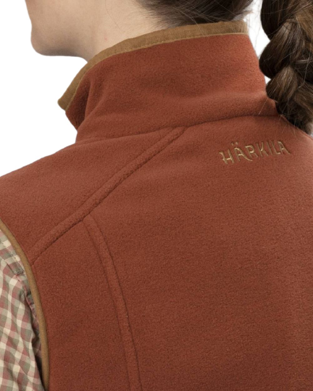 Arabian Spice Coloured Harkila Womens Sandhem 200 Fleece Waistcoat on white background #colour_arabian-spice