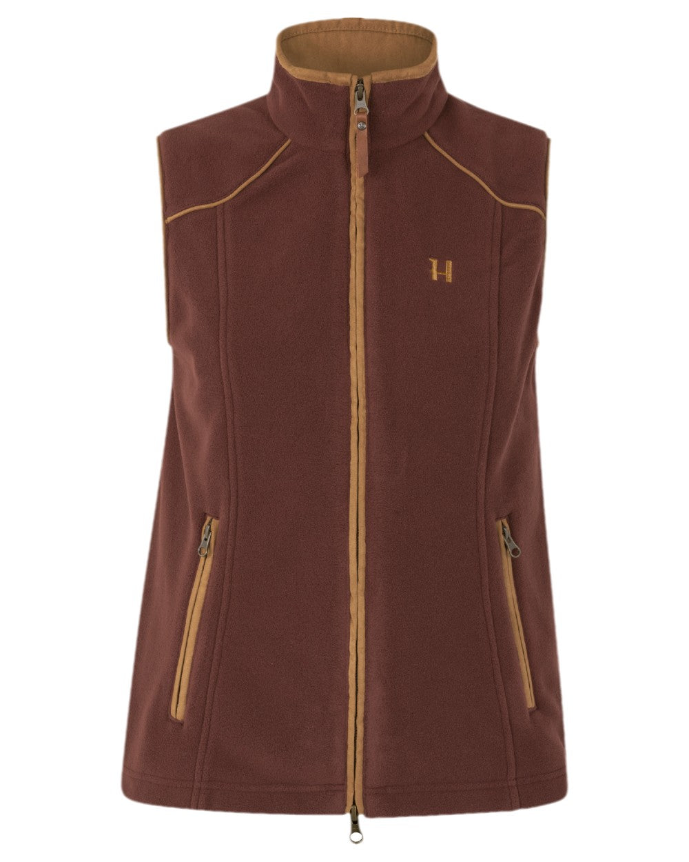 Burgundy Coloured Harkila Womens Sandhem 200 Fleece Waistcoat on white background #colour_burgundy