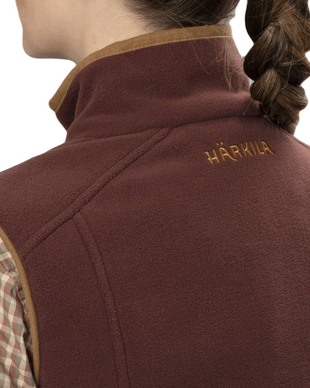 Burgundy Coloured Harkila Womens Sandhem 200 Fleece Waistcoat on white background #colour_burgundy