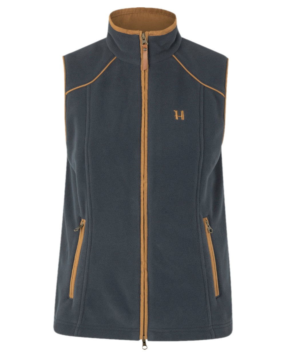 Dark Navy Coloured Harkila Womens Sandhem 200 Fleece Waistcoat on white background #colour_dark-navy