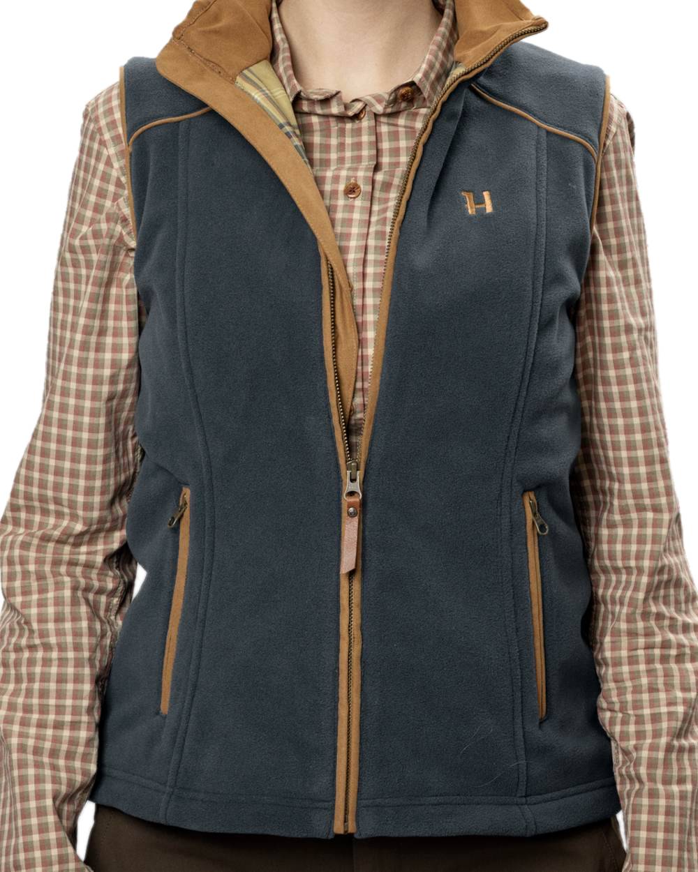 Dark Navy Coloured Harkila Womens Sandhem 200 Fleece Waistcoat on white background #colour_dark-navy