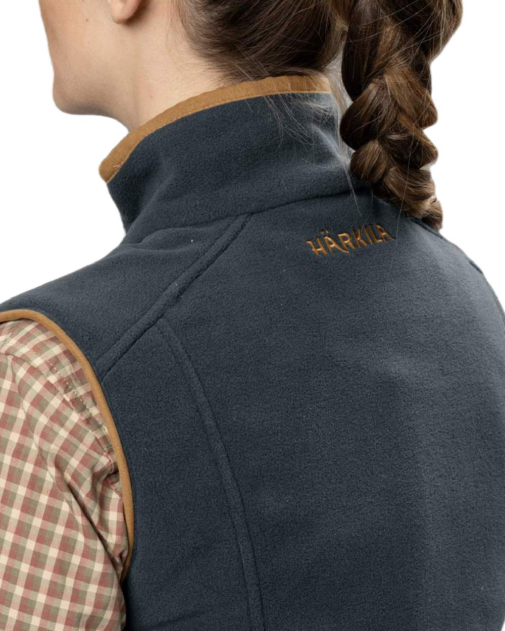 Dark Navy Coloured Harkila Womens Sandhem 200 Fleece Waistcoat on white background #colour_dark-navy