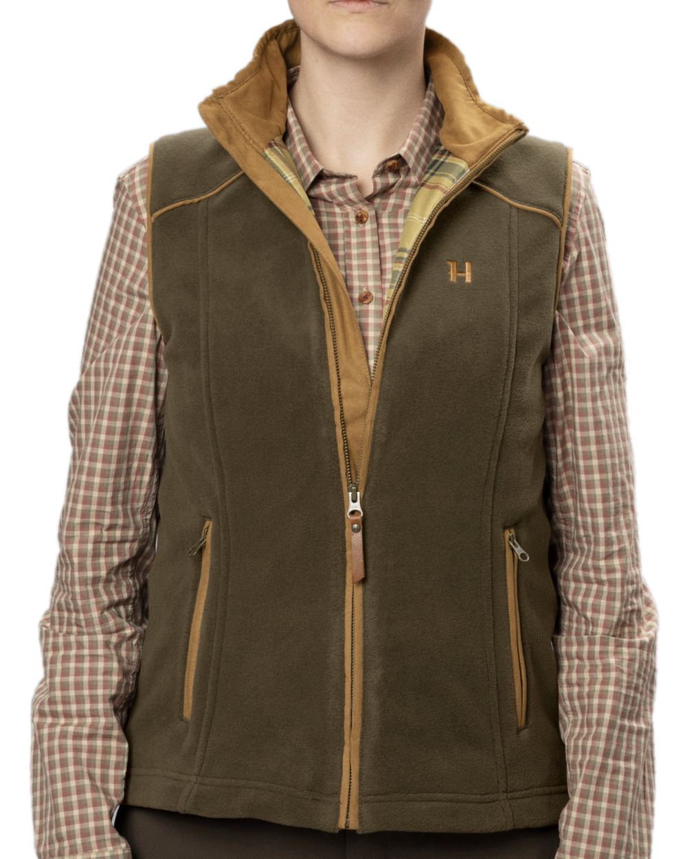 Willow Green Coloured Harkila Womens Sandhem 200 Fleece Waistcoat on white background #colour_willow-green